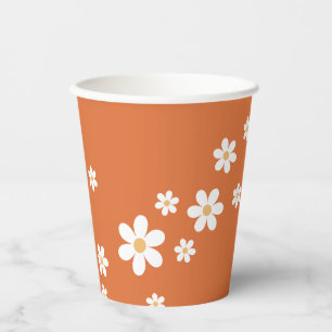 Gobelets en papier orange brûlé rétro Daisy Groovy