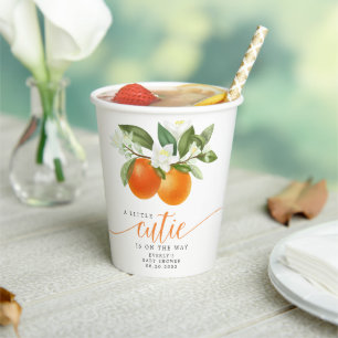 Gobelets En Papier Orange Citrus Little Cutie en route Baby Shower
