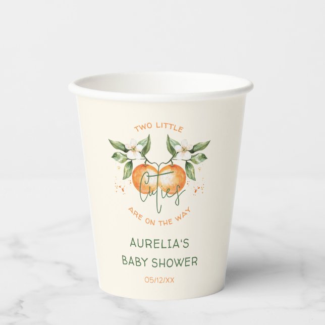 Gobelets En Papier Orange Citrus Two Little Cuties Twin Baby Shower (Recto)