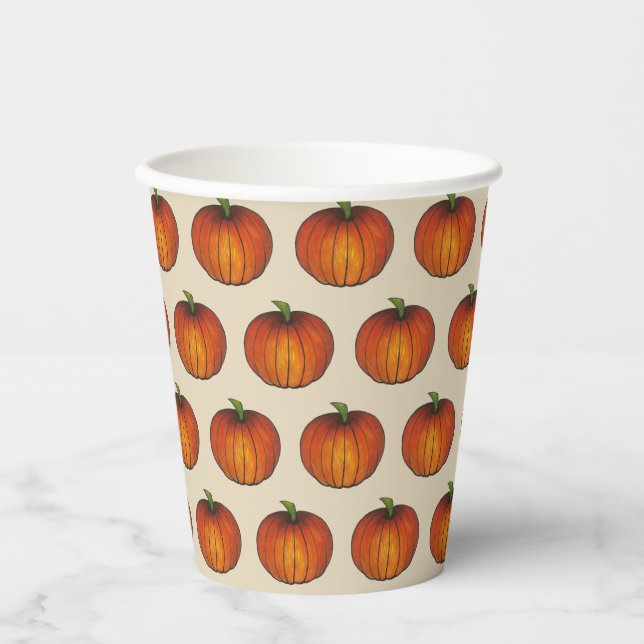 Gobelets En Papier Orange Harvest Citrouille Halloween Thanksgiving F (Recto)
