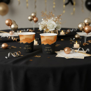 Gobelets En Papier Orange Or Glitter Aquarelle Marbre