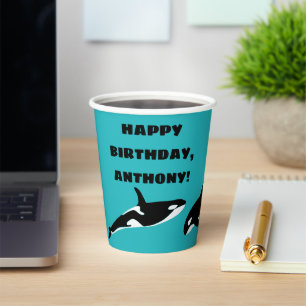 Gobelets En Papier Orcas Killer Whales Turquoise Blue Anniversaire