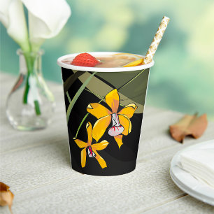 Gobelets En Papier Orchidée jaune Fleur tropicale Botanique