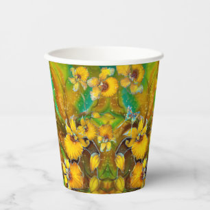 Gobelets En Papier Orchidées Jaunes Magique Or Étoiles Vert