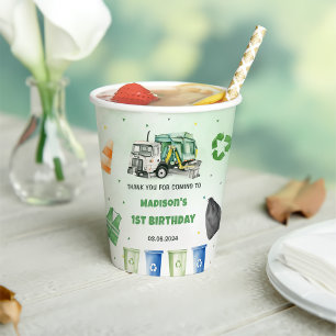 Gobelets En Papier Ordures Camion 1ère fête d'anniversaire