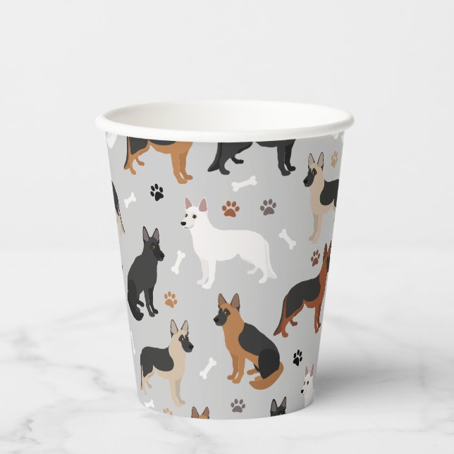 Gobelets En Papier Os bergers allemands et pattes (Recto)