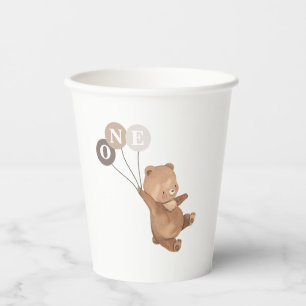 Gobelets En Papier Ours 3 ballons Brown 1er anniversaire