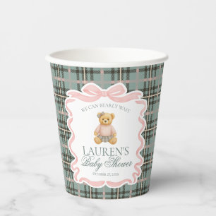 Gobelets En Papier Ours à nœud papillon rose en tartan pour baby show