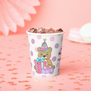 Gobelets En Papier Ours à points rose pourpre Anniversaire