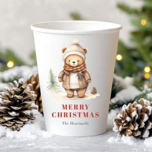 Gobelets En Papier Ours en aquarelle mignon Joyeux Noël Fête de vacan