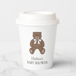Gobelets En Papier Ours en peluche avec noeud papillon blanc et nom B