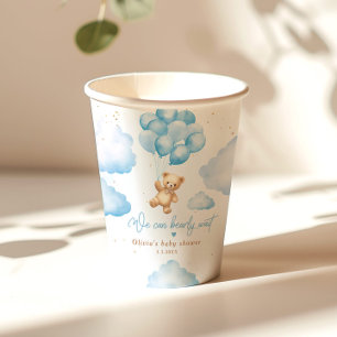Gobelets En Papier Ours en peluche bleu avec baby shower de ballons