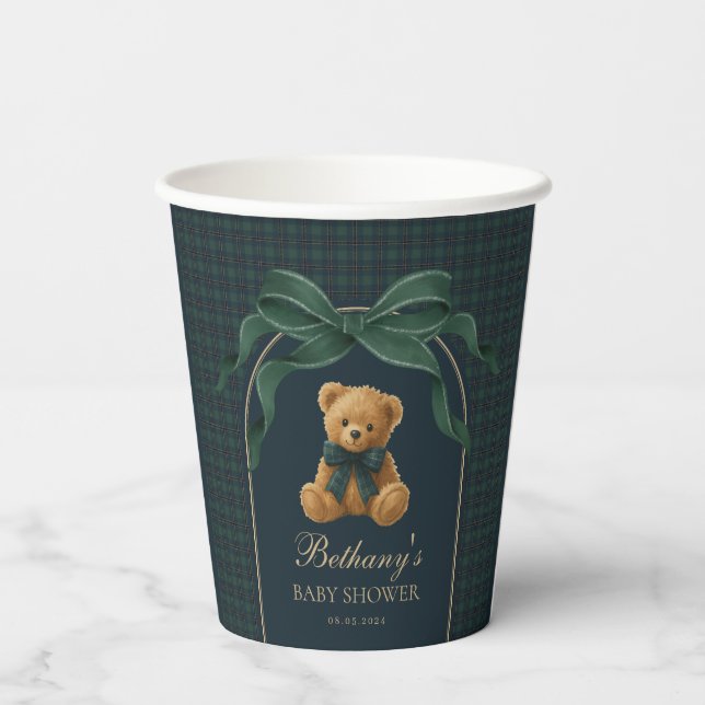 Gobelets En Papier Ours en peluche Polo Preppy vert marine carreaux b (Verso)