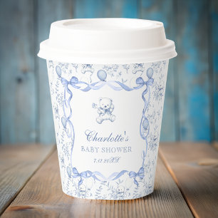 Gobelets En Papier Ours en peluche Toile Bleue Baby Shower