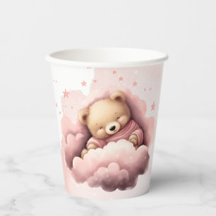 Gobelets En Papier Ours rose sur les nuages tasses de papier d'annive
