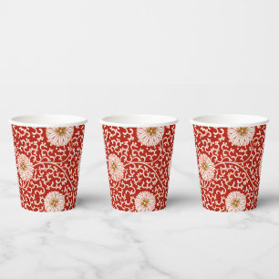 Gobelets En Papier Owen Jones Ornement Chinois Fleurs Rouges et Blanc