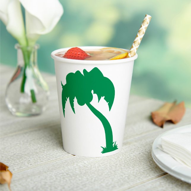 Gobelets En Papier Palmier Tropical Silhouette Green Island Beach (Créateur téléchargé)