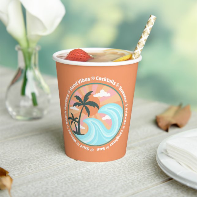 Gobelets En Papier Palmiers tropicaux Hawaiian Island Good Vibes (Insitu)