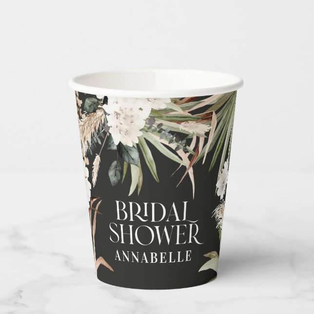 Gobelets En Papier Pampas de douche nuptiale noir moderne boho fête e (Gauche)