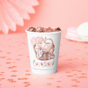 Gobelets En Papier Panier bébé Baby shower rose pastel Floral Pastel