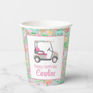 Gobelets En Papier Panier de golf Pink & Green Palm Beach personnalis