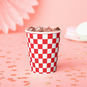 Gobelets En Papier Papier à carreaux à damiers rouges et blancs pour