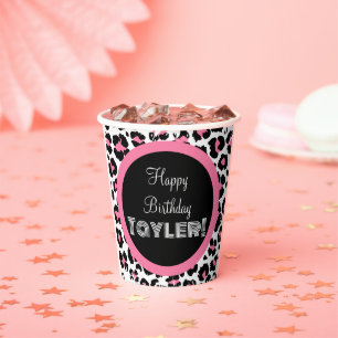 Gobelets En Papier Papier Cheetat rose et blanc personnalisé