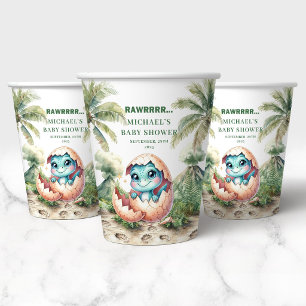 Gobelets En Papier Papier pour Baby Shower "Charming Dino Egg" qui éc