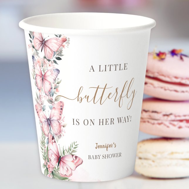 Gobelets En Papier Papillon Baby shower fille rose (Créateur téléchargé)