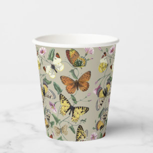 Gobelets En Papier Papillon de nuit vintage 1842 Art botanique floral