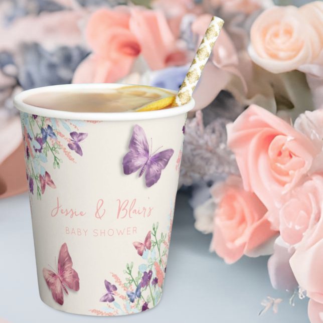 Gobelets En Papier Papillon Garden Pastel Baby shower Fleur sauvage (Créateur téléchargé)