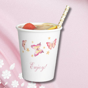 Gobelets En Papier Papillon rose féminin Baby Girl Douche