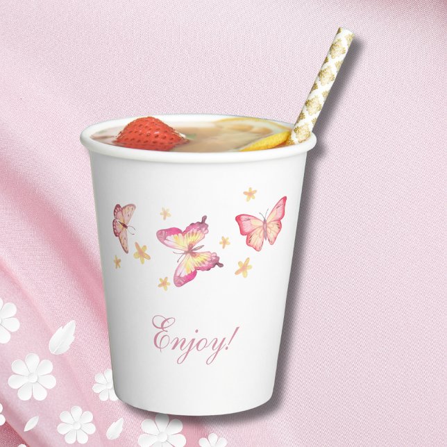 Gobelets En Papier Papillon rose féminin Baby Girl Douche (Créateur téléchargé)