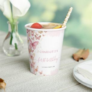 Gobelets En Papier Papillons Joli rose 1er 2e Sweet 16 Anniversaire