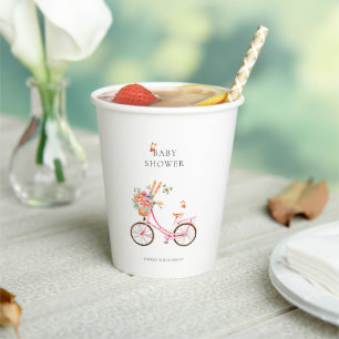 Gobelets En Papier Paris Pink Vintage Vélo Baby shower Aquarelle