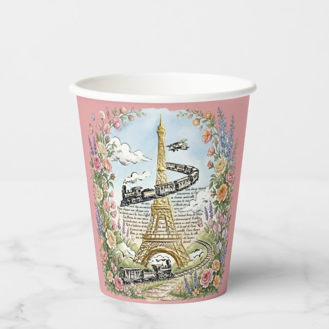 Gobelets En Papier Paris, Tour Eiffel, Art Français Romantique (Recto)