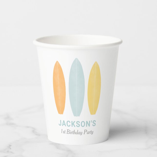 Gobelets En Papier Parti Anniversaire de enfant de surf (Recto)