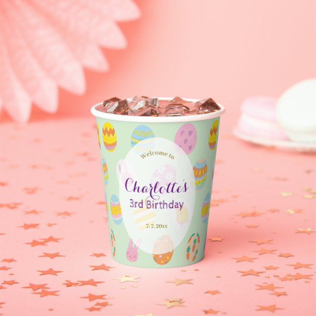 Gobelets En Papier Parti Anniversaire de enfant vert Motif d'Oeuf Pei (Insitu)