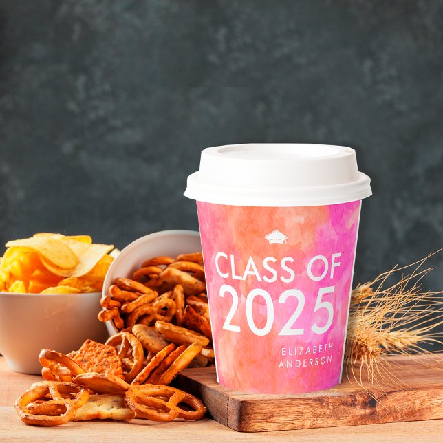 Gobelets En Papier Parti de graduation moderne Bold Rose Orange (Créateur téléchargé)
