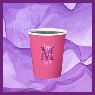 Gobelets En Papier Parti de retraite monographique rose violet et bla