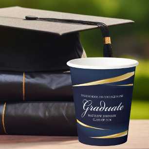 Gobelets En Papier Partie de graduation de photo géométrique en or bl