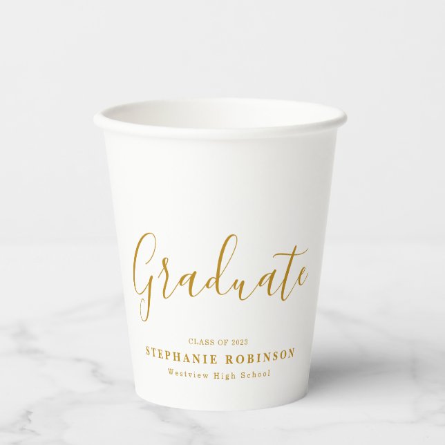 Gobelets En Papier Partie de graduation de script or simple moderne (Recto)