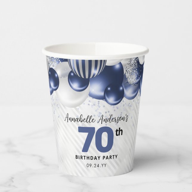 Gobelets En Papier Parties scintillant bleu bleu marine en argent 70e (Gauche)