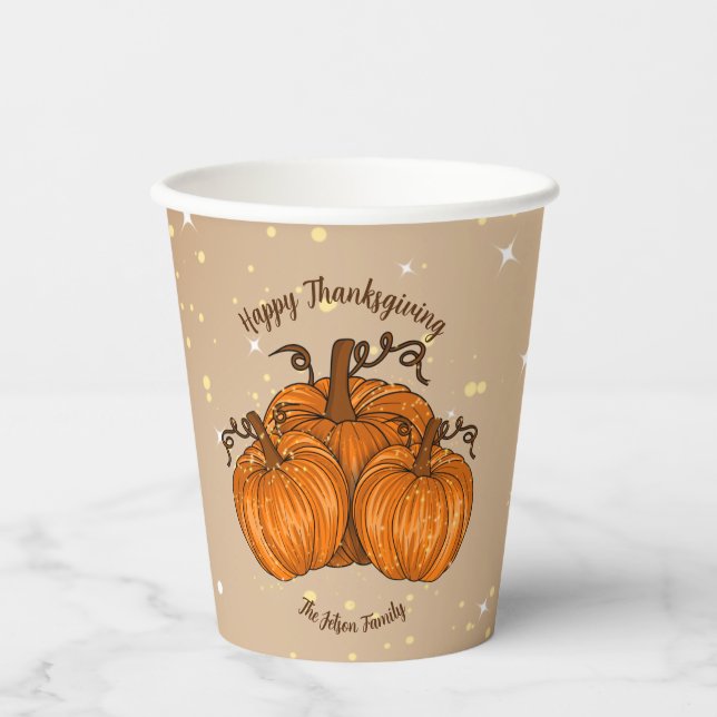 Gobelets En Papier Parties scintillant Citrouille bon thanksgiving (Recto)