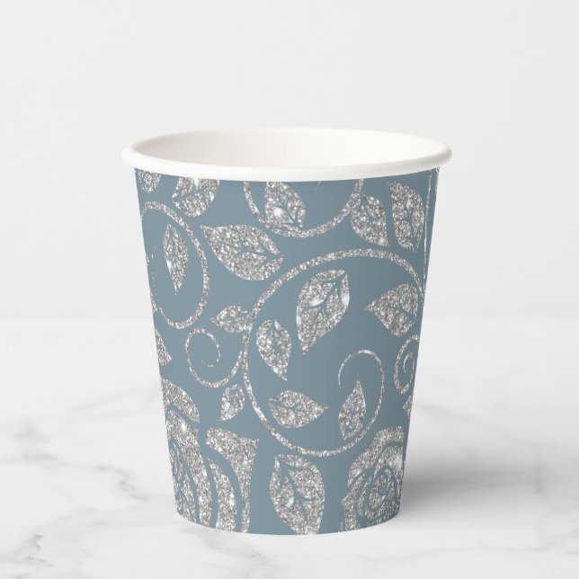 Gobelets En Papier Parties scintillant d'argent bleu foncé (Recto)