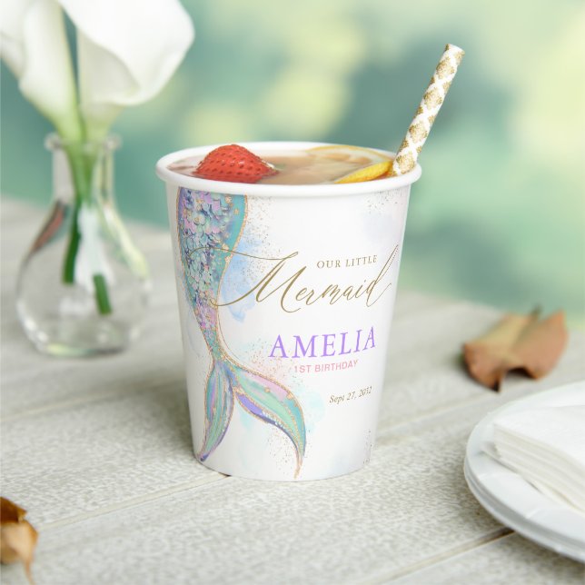 Gobelets En Papier Parties scintillant d'or Mermaid Queue sous la mer (Insitu)