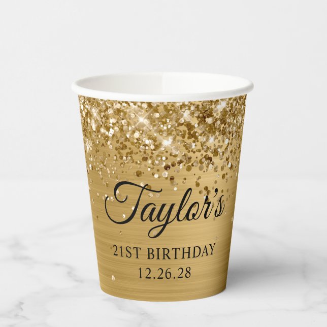 Gobelets En Papier Parties scintillant d'or Metallic 21e anniversaire (Gauche)