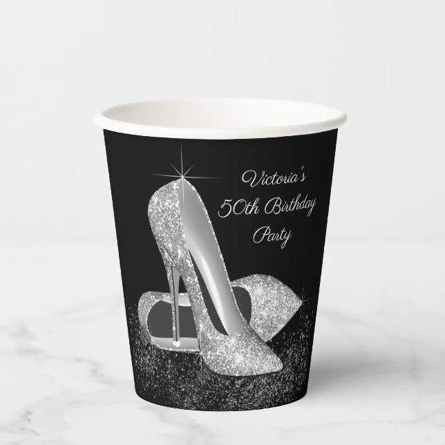 Gobelets En Papier Parties scintillant en argent Chaussure Anniversai (Recto)