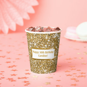Gobelets En Papier Parties scintillant jaune doré Faux Texture et tex