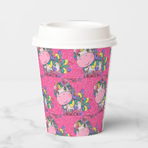 Gobelets En Papier Parties scintillant Pastle Rose noir Unicorne tass